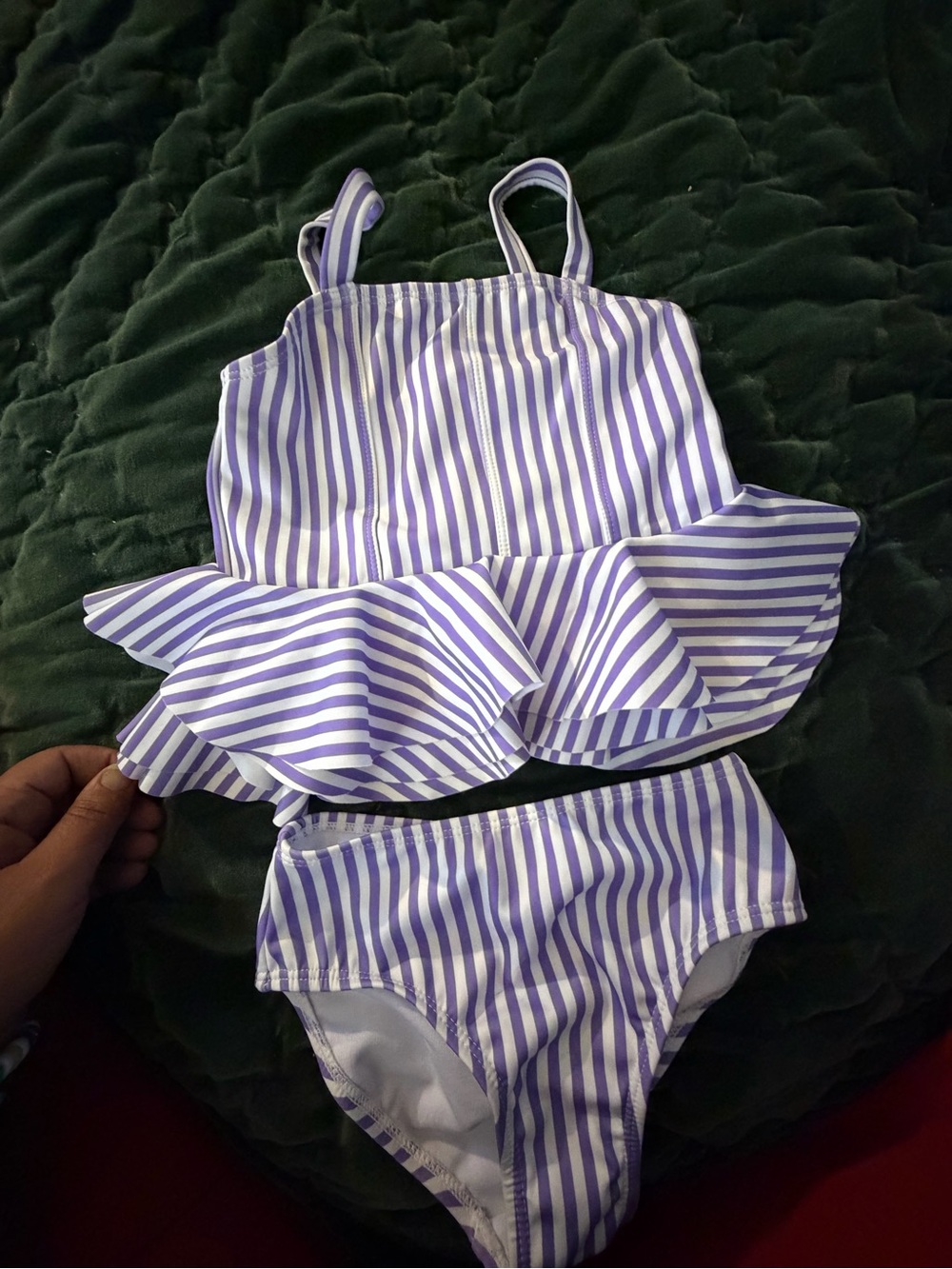 Striped Lavender & White Two-Piece Ruffle Swimsuit— habitual brand size 5